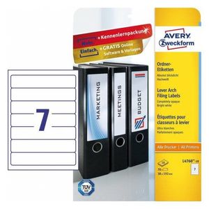 Avery-Zweckform Ordneretiketten L4760-10 38 x 192 mm Papier Wit Permanent hechtend 70 stuk(s)