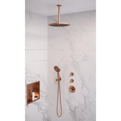 Regendoucheset Inbouw Plafond Brauer 30cm Rond Geborsteld Koper 3 Greeps Thermostaatkraan en Handdouche