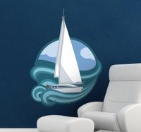 Muursticker woonkamer barco velero rond zeilboot - thumbnail