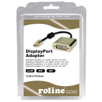 ROLINE GOLD 4K MiniDP/DVI Adapter, Actief, v1.2, MiniDP M - DVI F, Retail Blister