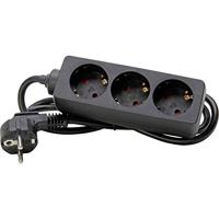 Kopp contactdoosstrook 3-voudig met 45° gedraaide contactdozen, met verhoogde contactbeveiliging, met 1,4m kabel H05VV-F3G1,5mm², 16A, 250V, kleur zwart, 128615005