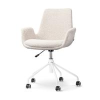 Nolon Nout-Eef Bureaustoel Bouclé Beige - Armleuning - Wit Onderstel