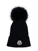 Moncler Enfant bonnet nervuré à patch logo - Bleu