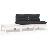 3-delige Loungeset met kussens massief grenenhout wit - thumbnail