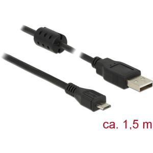 Delock USB-kabel USB 2.0 USB-A stekker, USB-micro-B stekker 1.50 m Zwart Met Ferrietkern 84902