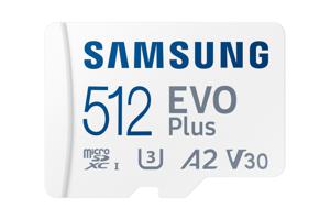 Samsung EVO Plus microSD-kaart Retail 512 GB UHS-I, v30 Video Speed Class, A2 Application Performance Class Incl. SD-adapter