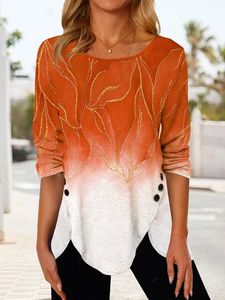 Gradient tulip-shaped hem button loose tunic T-shirt