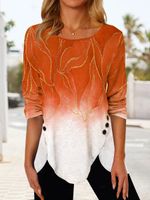 Gradient tulip-shaped hem button loose tunic T-shirt - thumbnail