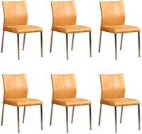 Set van 6 Cognac leren moderne eetkamerstoelen Basic - poot vierkant rvs - Vintage Leer Cognac (cognac leer) - thumbnail