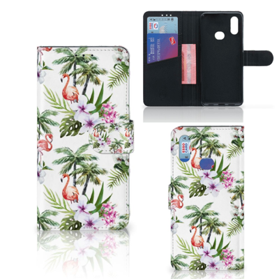 Samsung Galaxy A10s Telefoonhoesje met Pasjes Flamingo Palms Samsung Galaxy A10s Telefoonhoesje met Pasjes Flamingo Palms