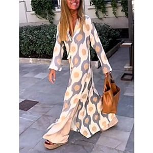 Dames Casual jurk Geometrisch Splitsen Afdrukken V-hals Maxi-jurk Casual Dagelijks Afspraakje Lange mouw Zomer Lente Lightinthebox