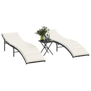 Ligbedden 2 st met tafel poly rattan zwart