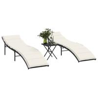 Ligbedden 2 st met tafel poly rattan zwart - thumbnail