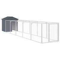 vidaXL Hondenhok met dak 117x609x123 cm gegalvaniseerd staal antraciet, hondenkennel, hondenverblijf, huisdierenhok, hondenbench, dierenverblijf