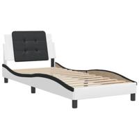 vidaXL Bedframe met hoofdbord kunstleer wit en zwart 80x200 cm, bed, bed ombouw, eenpersoonsbed, bedbodem, slaapkamermeubel, logeerbed, houten bed