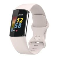 By Qubix - Compatible met Fitbit Charge 5 - Fitbit Charge 6 Sportbandje met dubbele lus - Maanwit - Maat: L - Compatible fitbit bandje