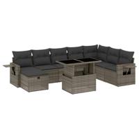 vidaXL 9-delige Loungeset met kussens poly rattan grijs