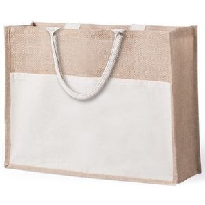 Jute/katoenen naturel strandtas 44,5 cm