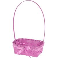 Rieten mandje roze vierkant met hengsel 39 cm   - - thumbnail