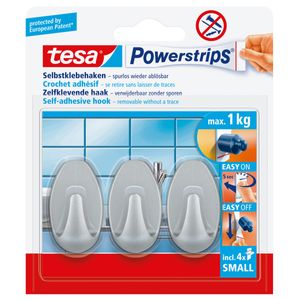 tesa POWERSTRIPS® Zelfklevende haak Small Ovaal Chroom (mat) Inhoud: 3 stuk(s)