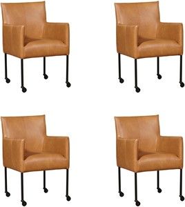 Set van 4 Cognac leren moderne kuipstoel Desire - poot rond zwart met wiel - Granada leer Sahara (cognac leer)