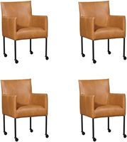 Set van 4 Cognac leren moderne kuipstoel Desire - poot rond zwart met wiel - Granada leer Sahara (cognac leer) - thumbnail