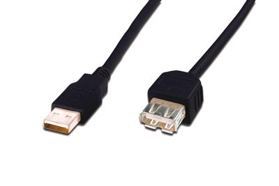 Digitus USB 2.0 Verlengkabel [1x USB-A 2.0 stekker - 1x USB 2.0 bus A] 1.80 m Zwart Rond, Afgeschermd (dubbel)