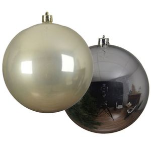 Grote decoratie kerstballen - 2x st - 20 cm- champagne en zilver -kunststof