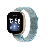 By Qubix - Compatible met Fitbit Versa 3 - Fitbit Versa 4 - Fitbit Sense 1 - Fitbit Sense 2 - Sport loop nylon bandje - Lichtblauw - Compatible fitbit bandje