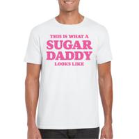 Verkleed T-shirt voor heren - sugar daddy - wit - glitter roze - carnaval/themafeest - Vaderdag