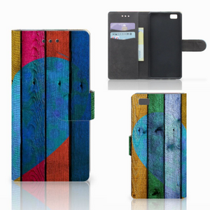 Huawei Ascend P8 Lite Book Style Case Wood Heart - Cadeau voor je Vriend