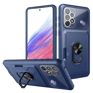 iPhone 11 Pro hoesje - Backcover - Pasjeshouder - Shockproof - Ringhouder - Kickstand - Extra valbescherming - TPU - Donkerblauw