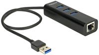 DeLock HUB USB 3.0 3-poort extern + 1 x Gigabit LAN-poort zwart