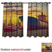 Anshesix Nautische buiten ultraviolet beschermende gordijnen gigantisch transportschip escorterende sleepboten verlaten haven stad water bij zonsondergang marine foto B 96 x L 72 (245 cm x 183 cm)