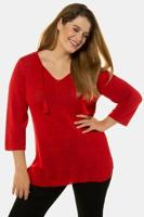 Ulla Popken Pullover, bindstrikje, tuniekhals, rechte 3/4 mouwen - Grote Maten