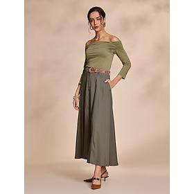 gerimpeld shirt met lange mouwen en off shoulder, maxi-rok met tencel-zak en riem, tweedelige set