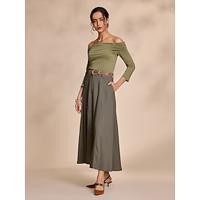 gerimpeld shirt met lange mouwen en off shoulder, maxi-rok met tencel-zak en riem, tweedelige set - thumbnail