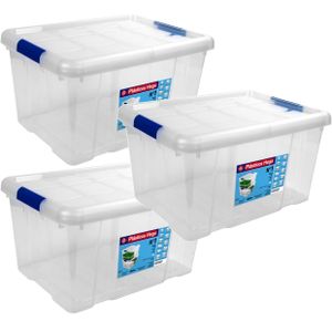 8x Opbergboxen/opbergdozen met deksel 16 liter kunststof transparant/blauw