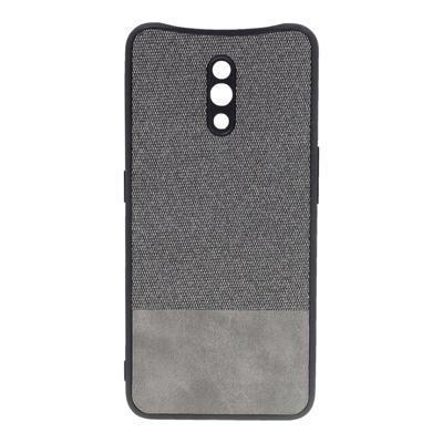 Shop4 - Oppo Reno Hoesje - Zachte Back Case Denim en Leer Grijs