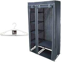 Mobiele kledingkast/garderobekast incl 10x hangers - opvouwbaar - grijs - 174 cm