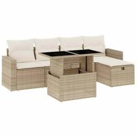 vidaXL 6-delige Loungeset met kussens poly rattan beige