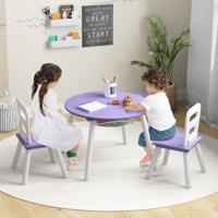 Kindertafel met 2 Stoelen 3-Delig Houten Zitgroep Kinderzitgroep met Afneembaar Tafeldeksel Opbergzak Kindermeubelset Stapelbaar (Paars)