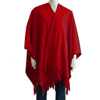 Luxe omslagdoek/poncho - rood - 180 x 140 cm - fleece - Dameskleding accessoires