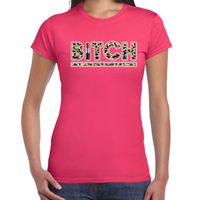 Fout Bitch lipstick t-shirt met panter print roze voor dames 2XL  - - thumbnail