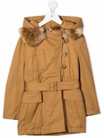 Chloé Kids parka à capuche bordée de fourrure artificielle - Marron