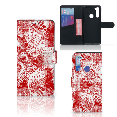 Telefoonhoesje met Naam Xiaomi Redmi Note 8T Angel Skull Rood
