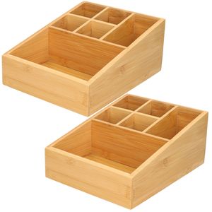 2x stuks make-up/pennen sorteer organizer 6-vaks bakje 17 x 21 x 9 cm bamboe