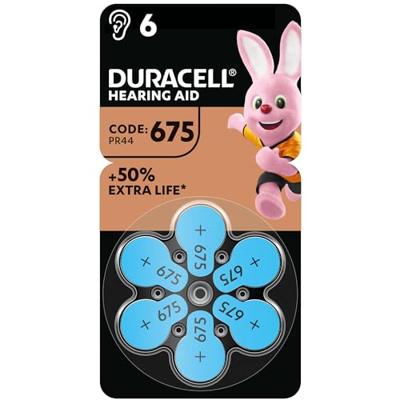 Duracell-batterijen voor gehoorapparaten maat 675 (6 stuks) tot 50% extra levensduur, eenvoudig te gebruiken, 100% recyclebare verpakking