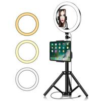 YINGNUOST 26cm Dimbare LED Ring Light ABS +PC Selfie Fill Light met 2.1m statief voor make-up video-opname - thumbnail