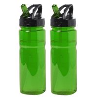 Kunststof waterfles/drinkfles/sportfles - 2x - groen - met drinktuit - 650 ml - thumbnail